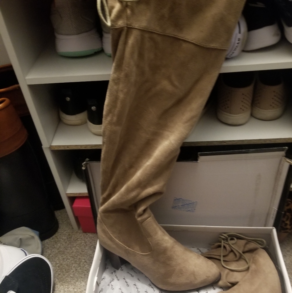 Cupid taupe faux suede over the knee boots